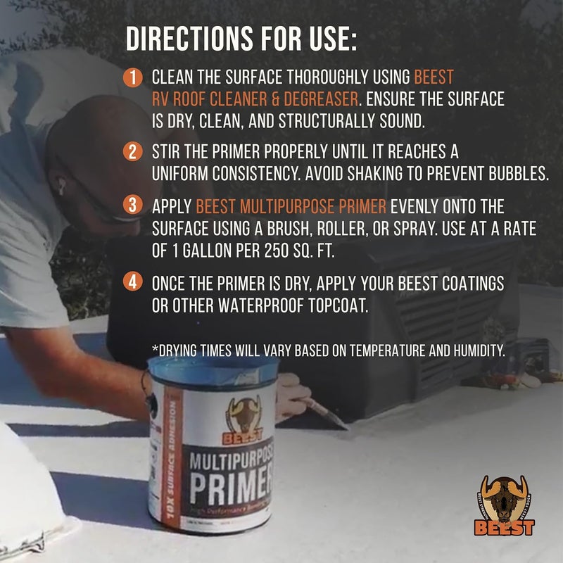 BEEST Multi-Purpose Primer - Gray, 1 Gallon Covers up to 250 Sq Ft| Liquid Rubber Deck Coating - Elastomeric Roof Coating - Water-Based, High-Adhesion Bonding Primer for Concrete, Metal, Wood, TPO - Image 5